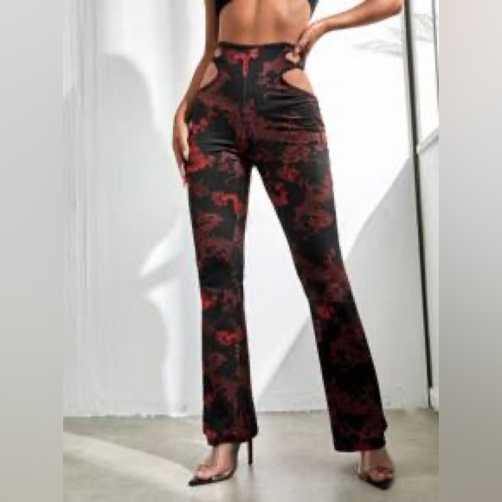 Dragon Print Flare Pants